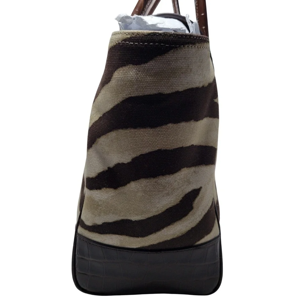 Lauren Ralph Lauren Zebra Canvas Croc‎ Embossed Leather Satchel Bag 431969469001
